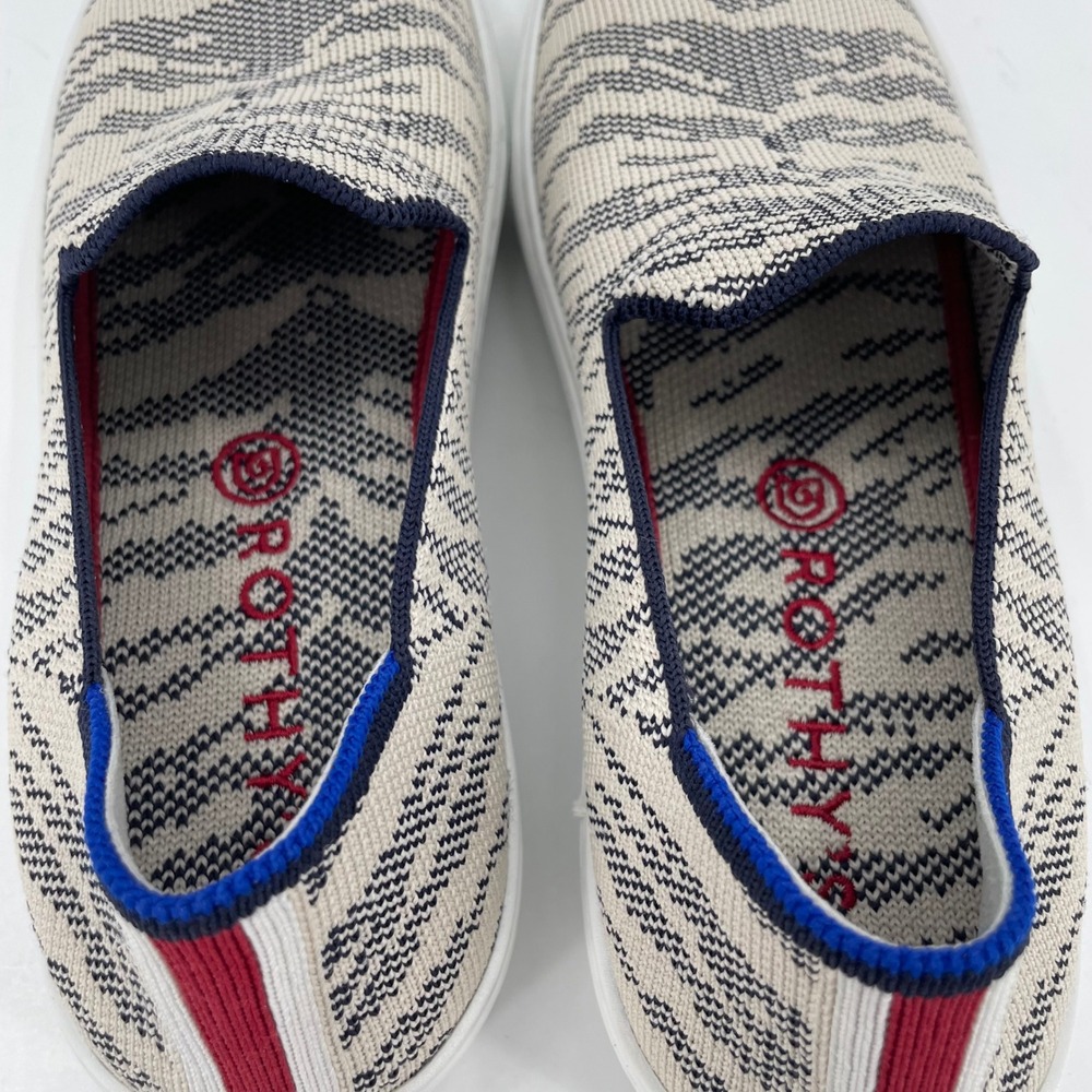 Rothys Women's The Sneaker Sz. 7 Shoes Navy Cream Maritime Tiger Stripe Comfort - Picture 7 of 12